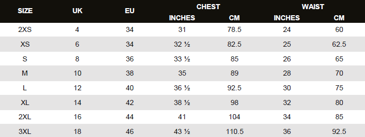 Womens sweatshirt sizechart