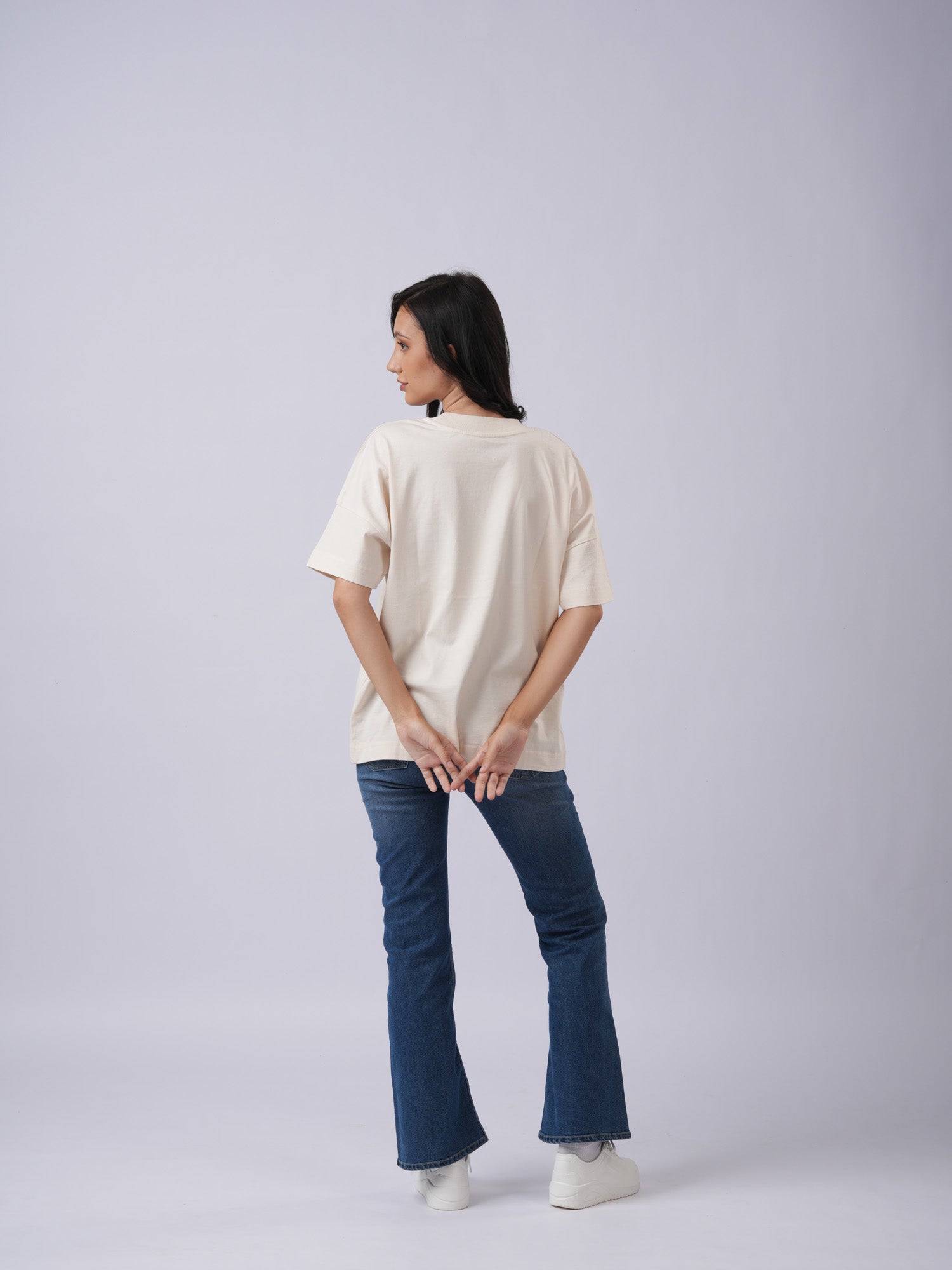 Women's oversized floral print ivory t-shirt back view - Lexanber UK