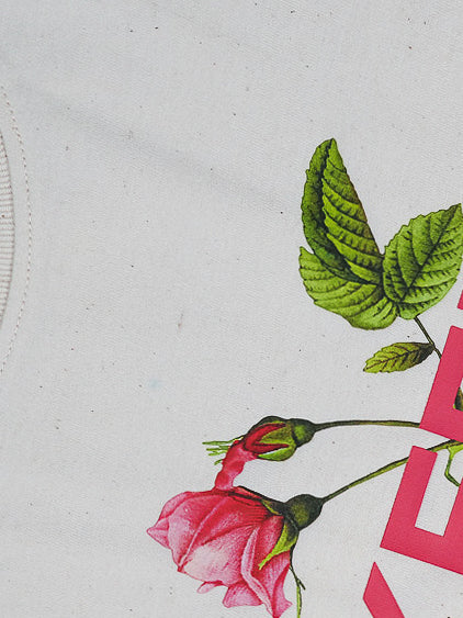 Close-up of raw organic cotton fabric used for women's floral printed oversized tshirt - Lexanber UK