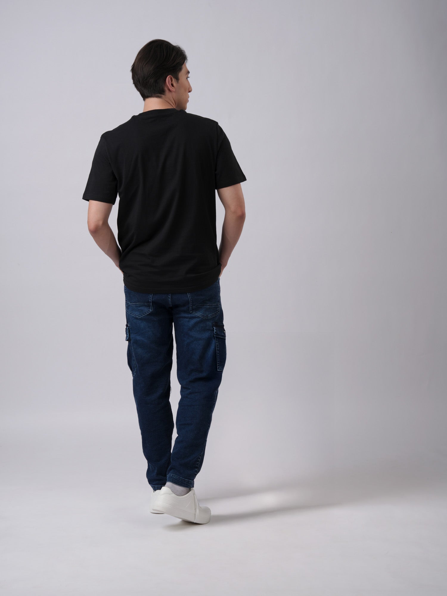 Men's casual wear regular gold printed classic logo black tshirt - back view - Lexanber UK