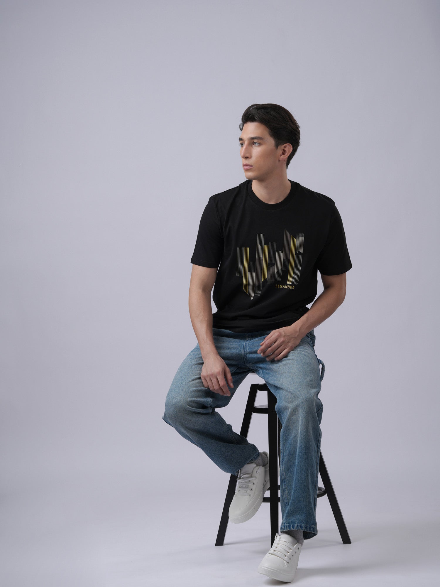 City scape organic cotton regular fit black casual wear t-shirt - front view - Lexanber UK