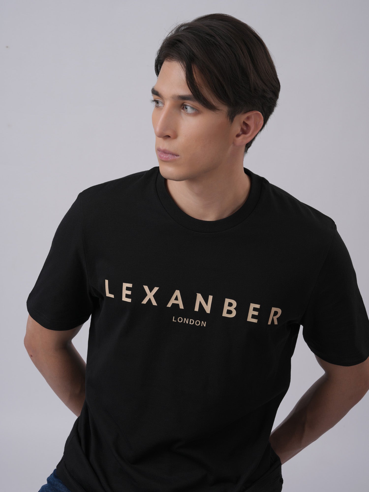 Lexanber London organic cotton classic logo tshirt black - front view - Lexanber UK