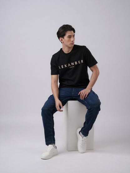 Organic cotton classic logo regular fit t-shirt in black - front view2 - Lexanber UK