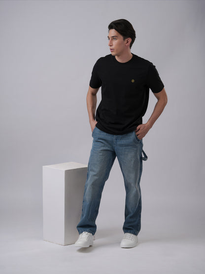 Organic cotton signature badge regular fit t-shirt in black - front view2 - Lexanber UK