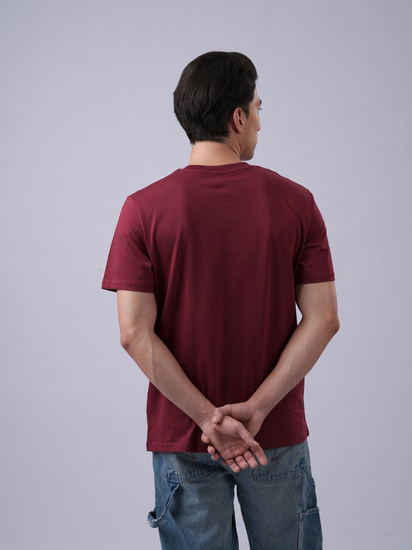 Men's everyday wear regular fit printed burgundy tshirt - back view - Lexanber UK