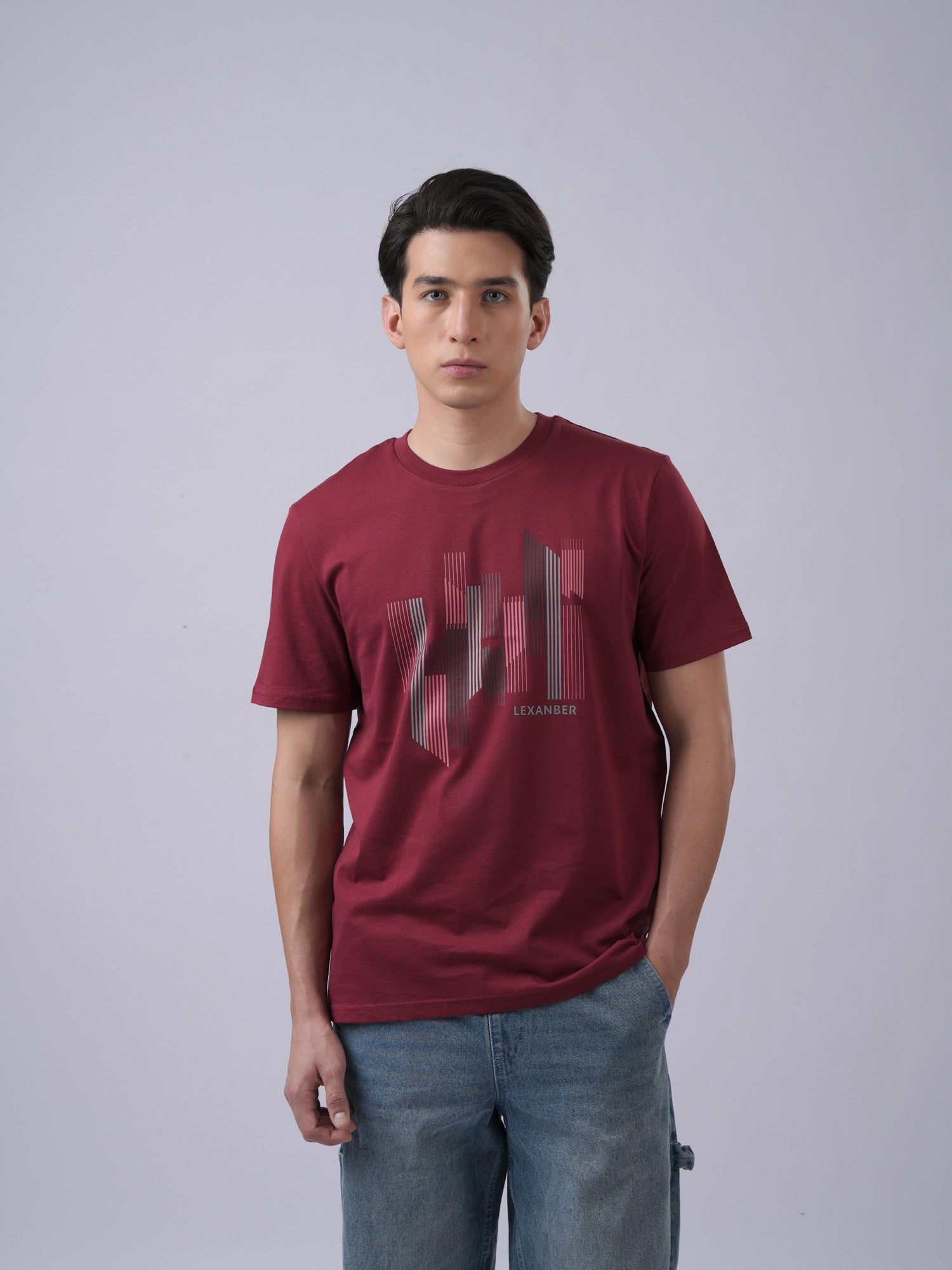 City scape organic cotton regular fit burgundy casual wear t-shirt - front view - Lexanber UK
