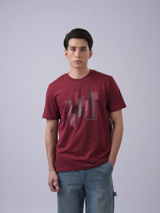 City scape organic cotton regular fit burgundy casual wear t-shirt - front view - Lexanber UK
