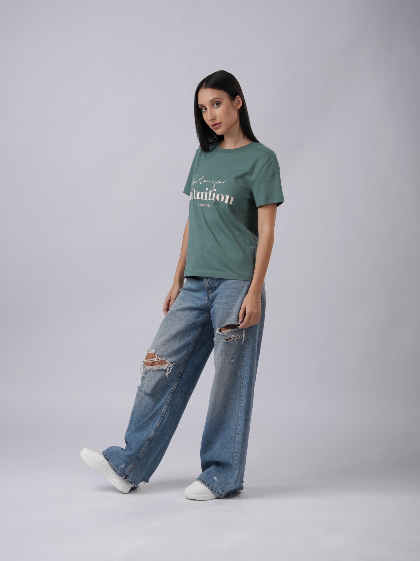 Women's regular sized organic cotton inspirational quote soft eucalyptus green tshirt - Lexanber UK