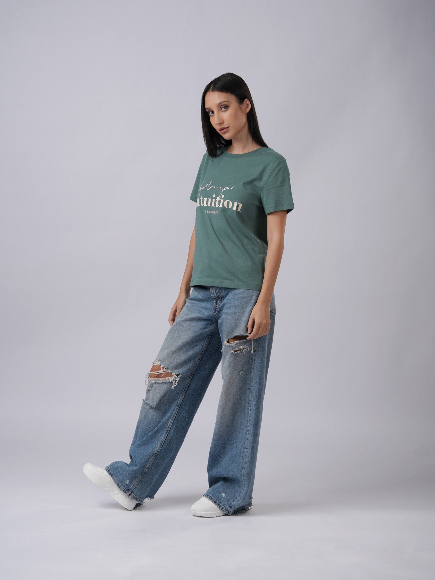 Women's regular sized organic cotton inspirational quote soft eucalyptus green tshirt - Lexanber UK