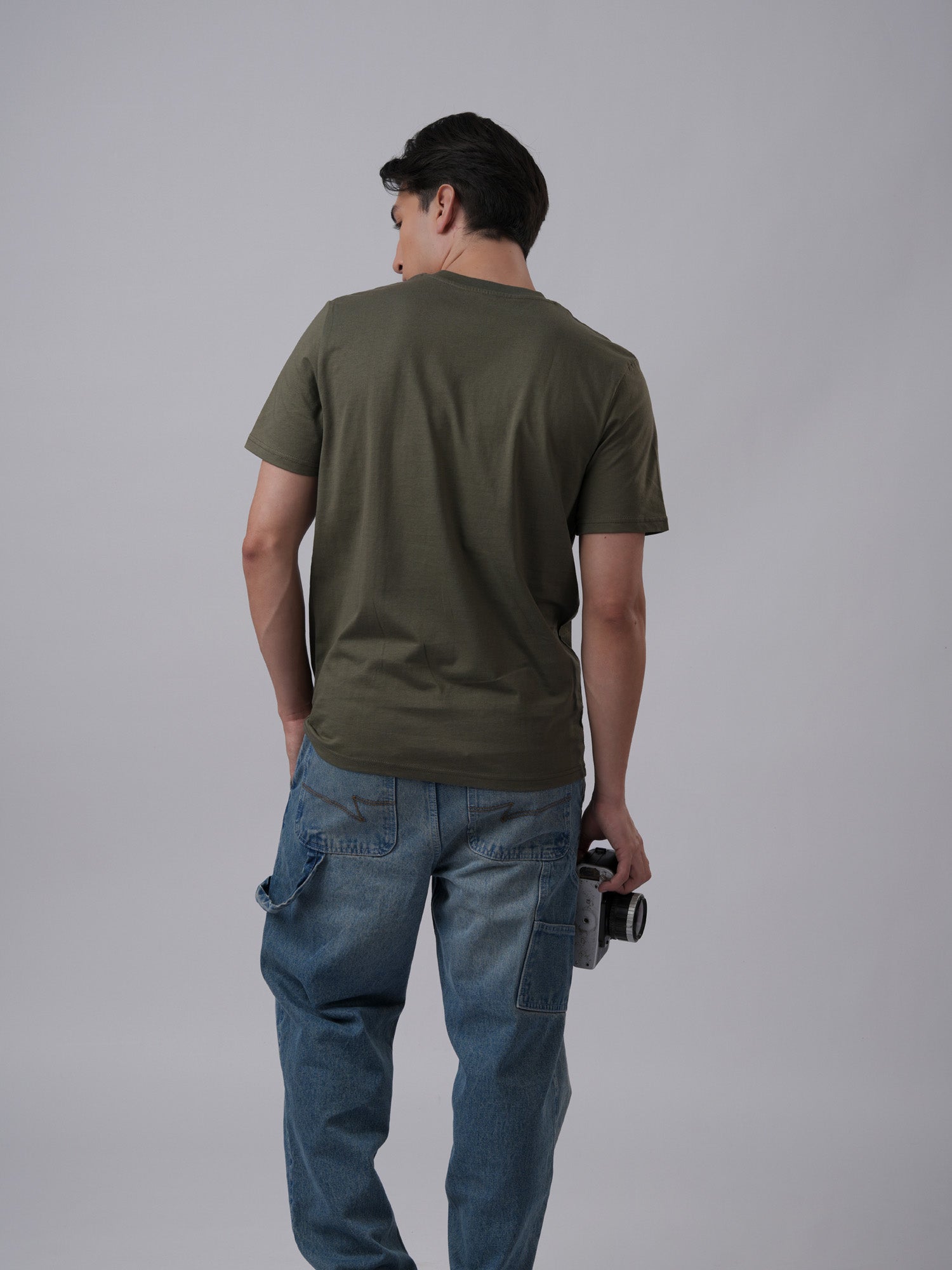 Men's everyday wear regular fit printed olive green tshirt - back view - Lexanber UK