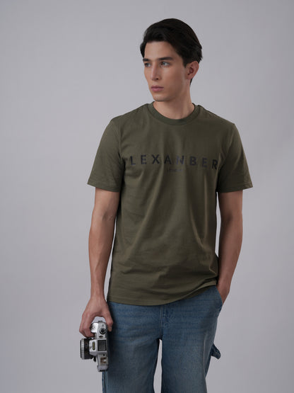 London classic logo organic cotton olive-green casual wear t-shirt - front view - Lexanber UK
