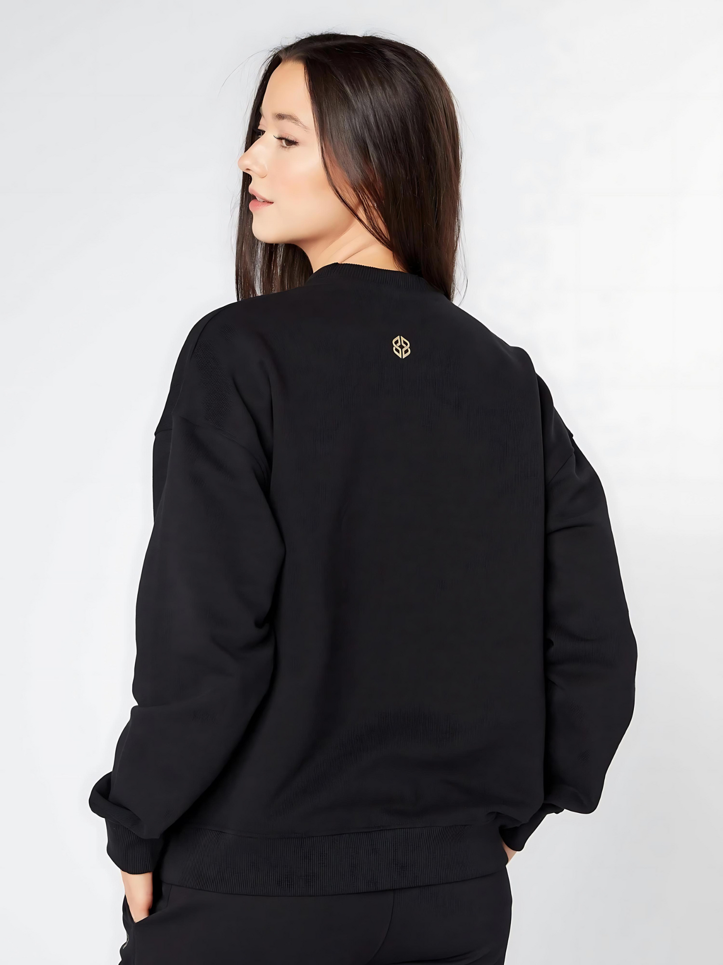 Women's relaxed fit casual wear soft cotton black sweatshirt with golden logo at the back neck - Lexanber UK