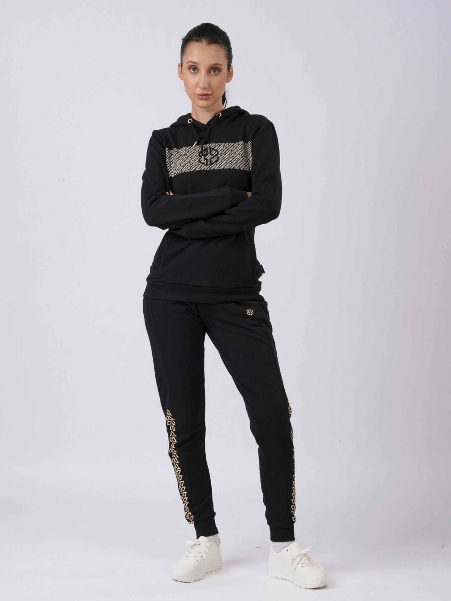 Womens slim fit hoodie and jogger with golden pattern - Lexanber UK