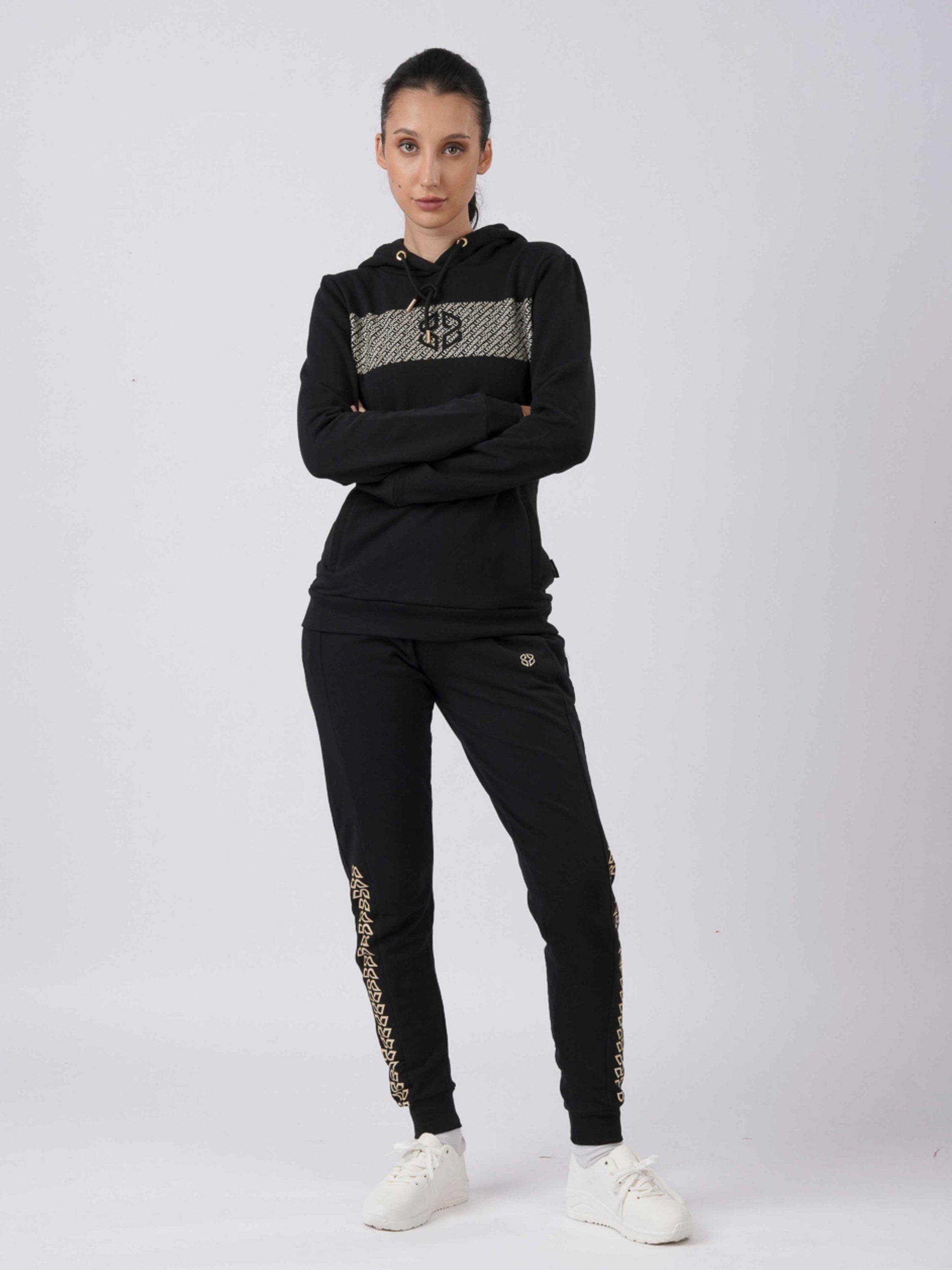 Womens slim fit hoodie and jogger with golden pattern - Lexanber UK