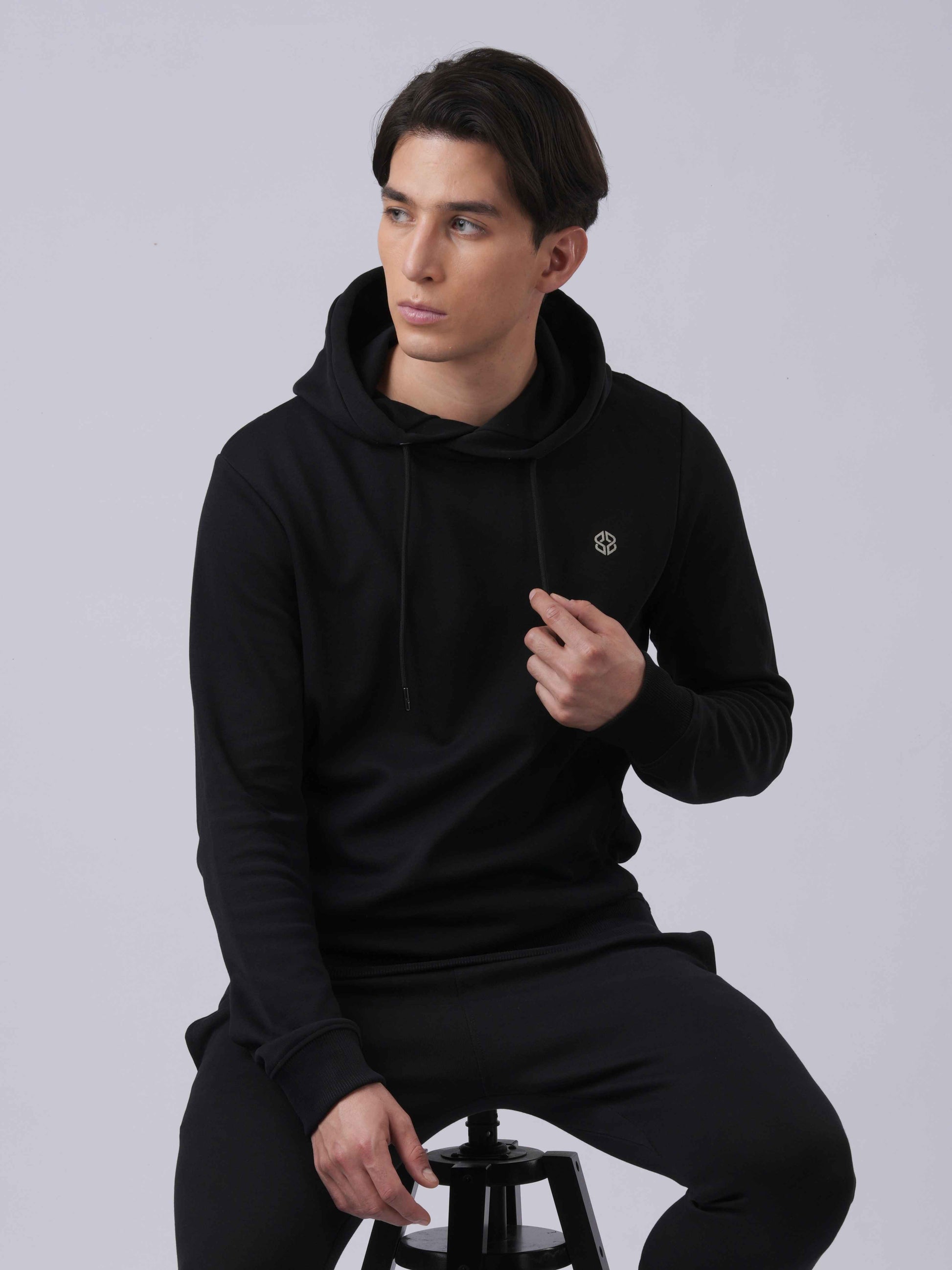 Mens Slim fit casual wear overhead hoodie in black - front view - Lexanber UK
