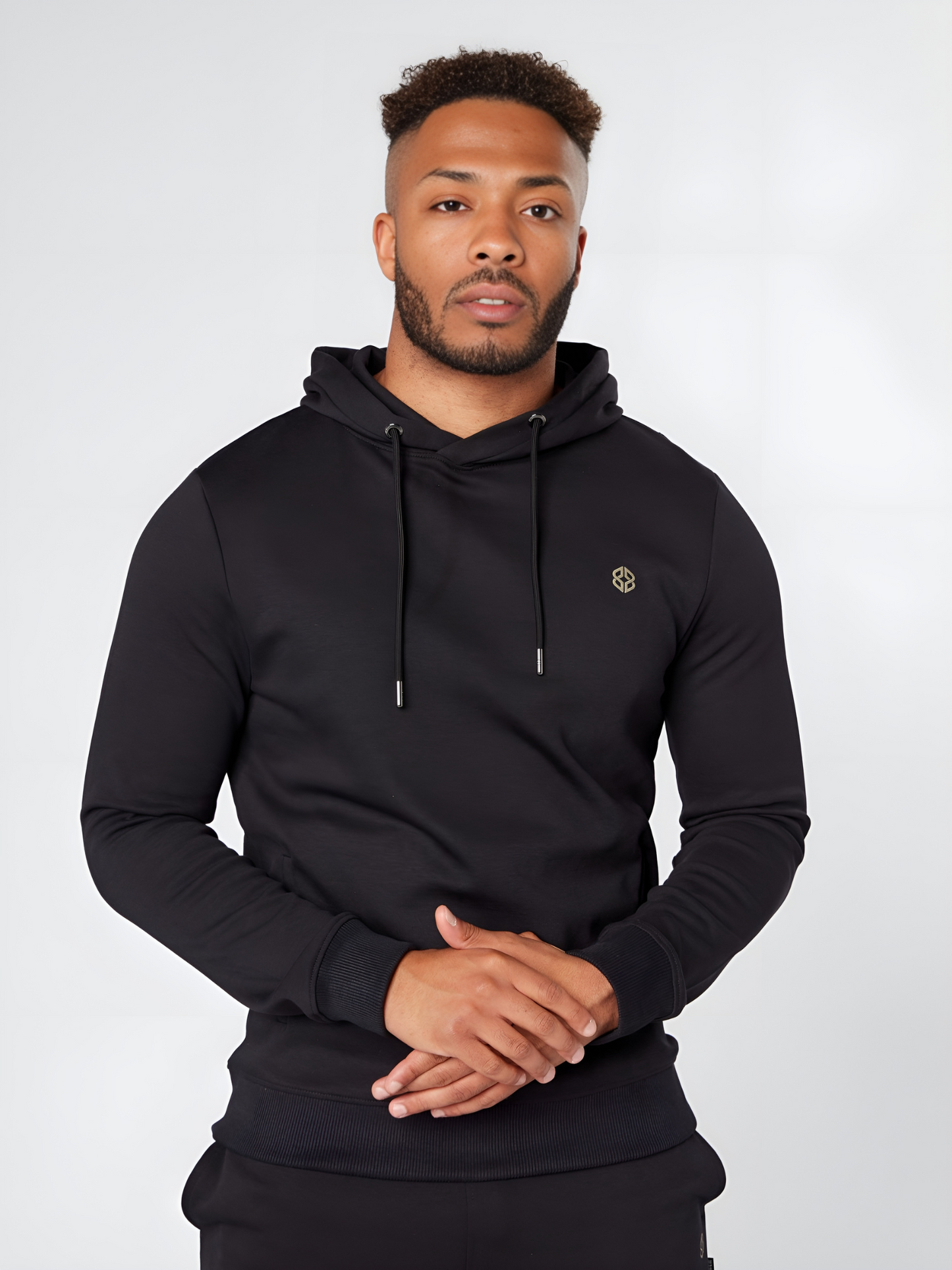Mens Slim fit daily wear soft overhead hoodie in black - front view - Lexanber UK