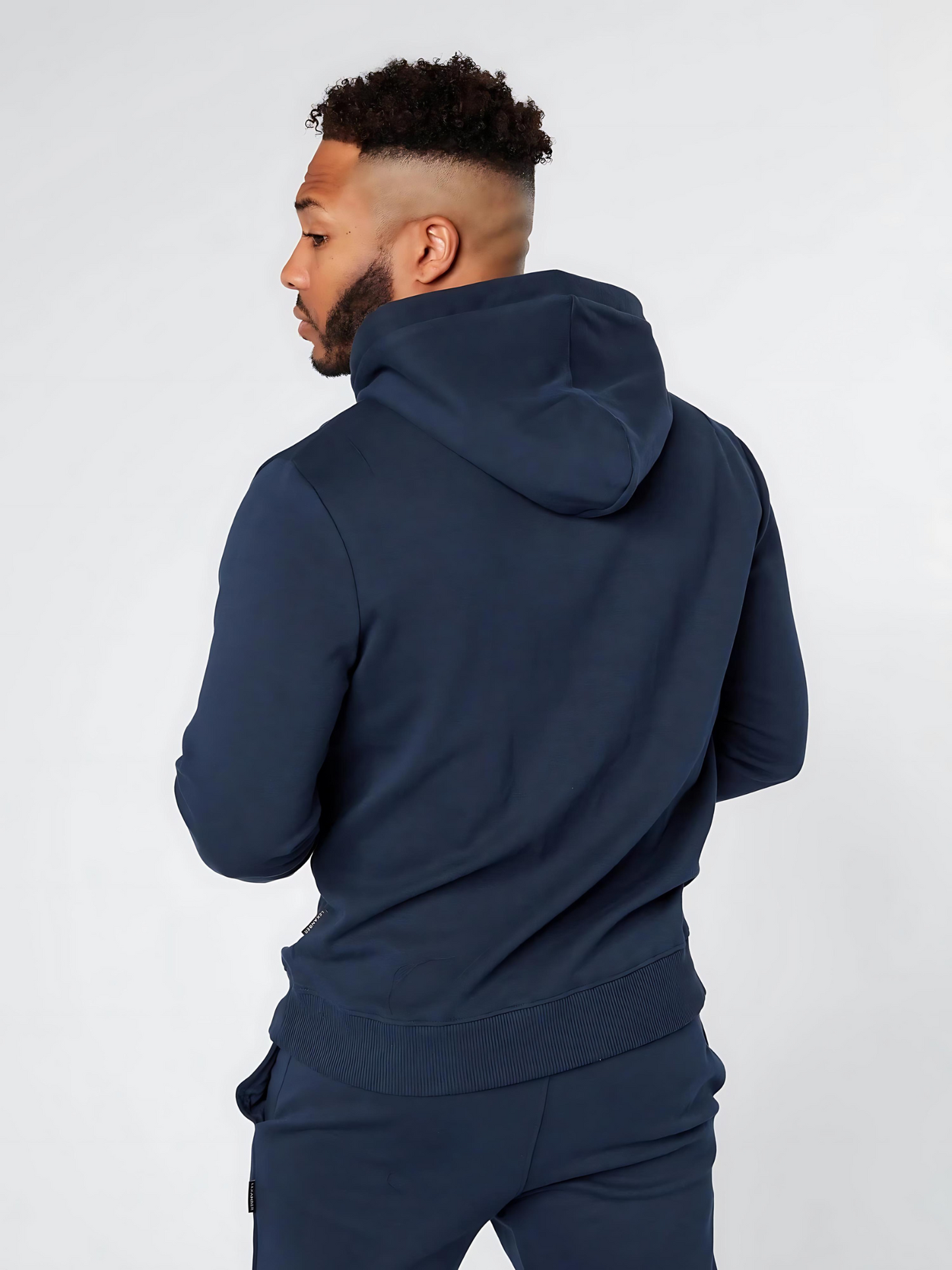 Slim fit mens daily wear overhead hoodie in blueberry - back view - Lexanber UK