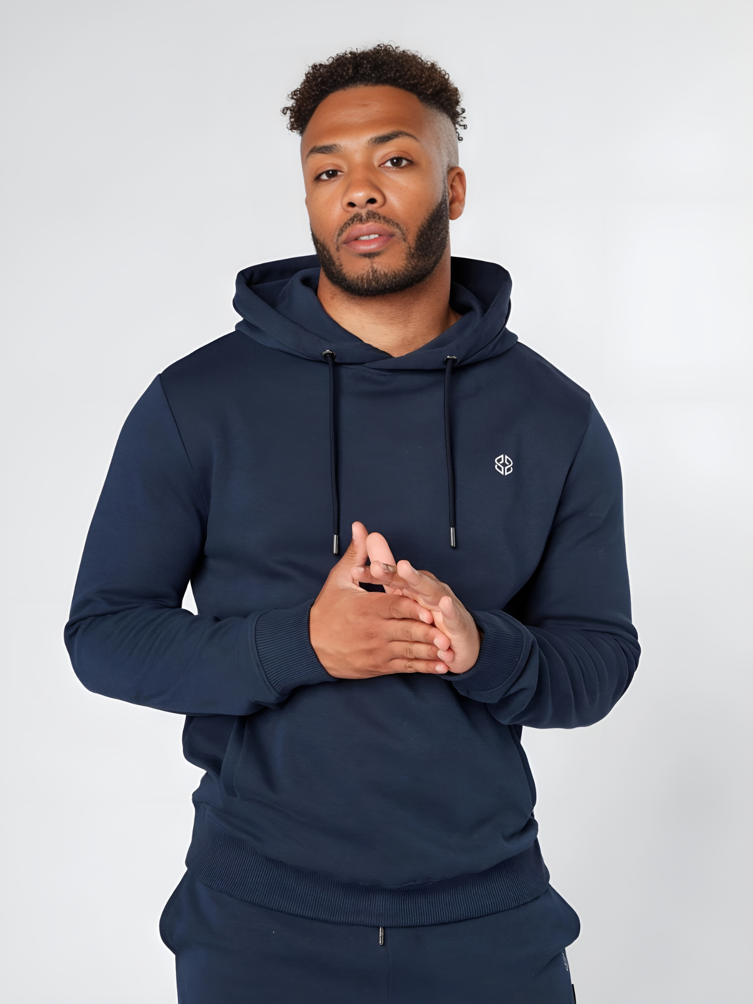 Slim fit mens casual wear overhead hoodie in dark blue - front view - Lexanber UK