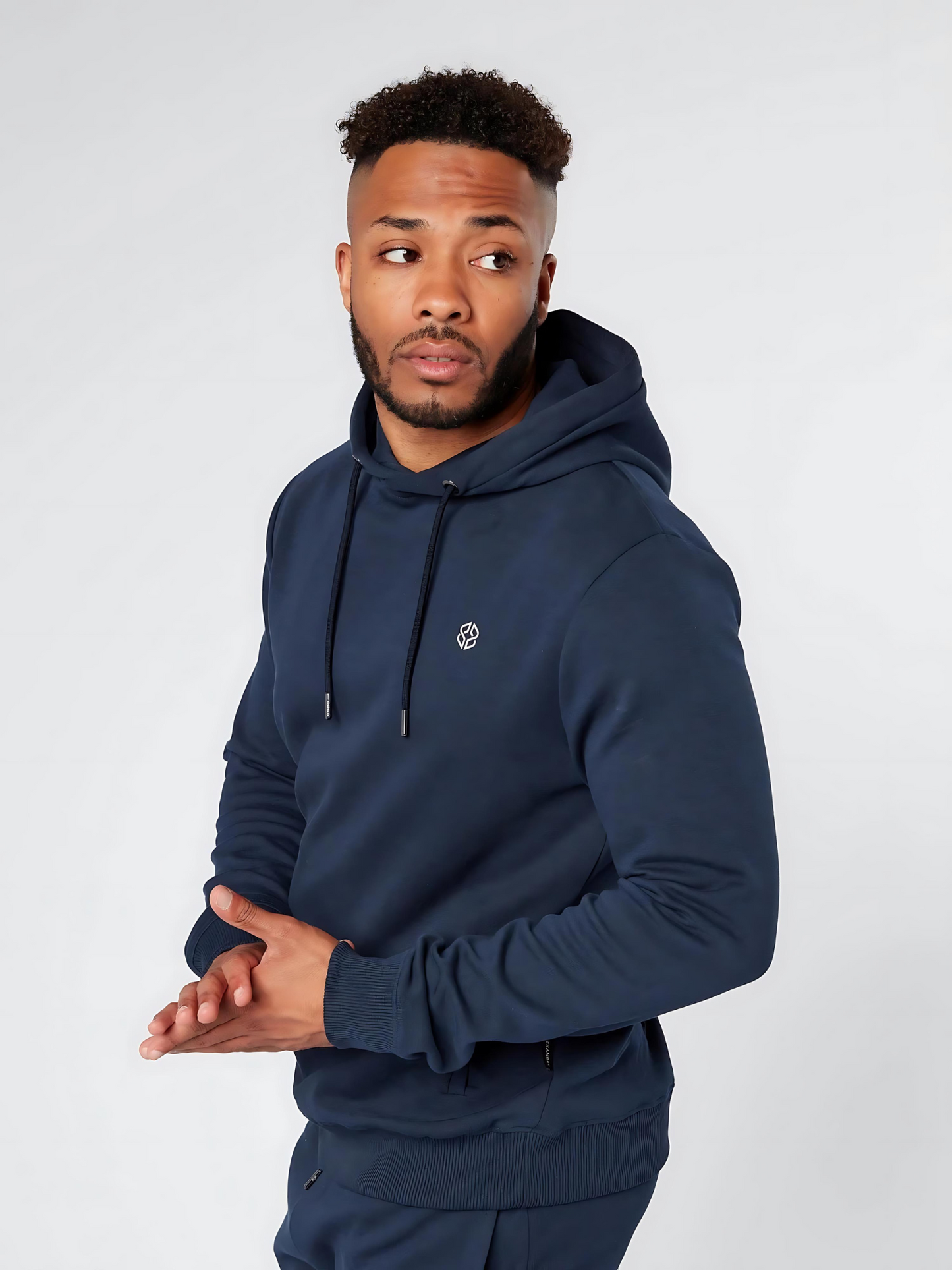 Slim fit mens street wear overhead hoodie in darkblue - side view - Lexanber UK