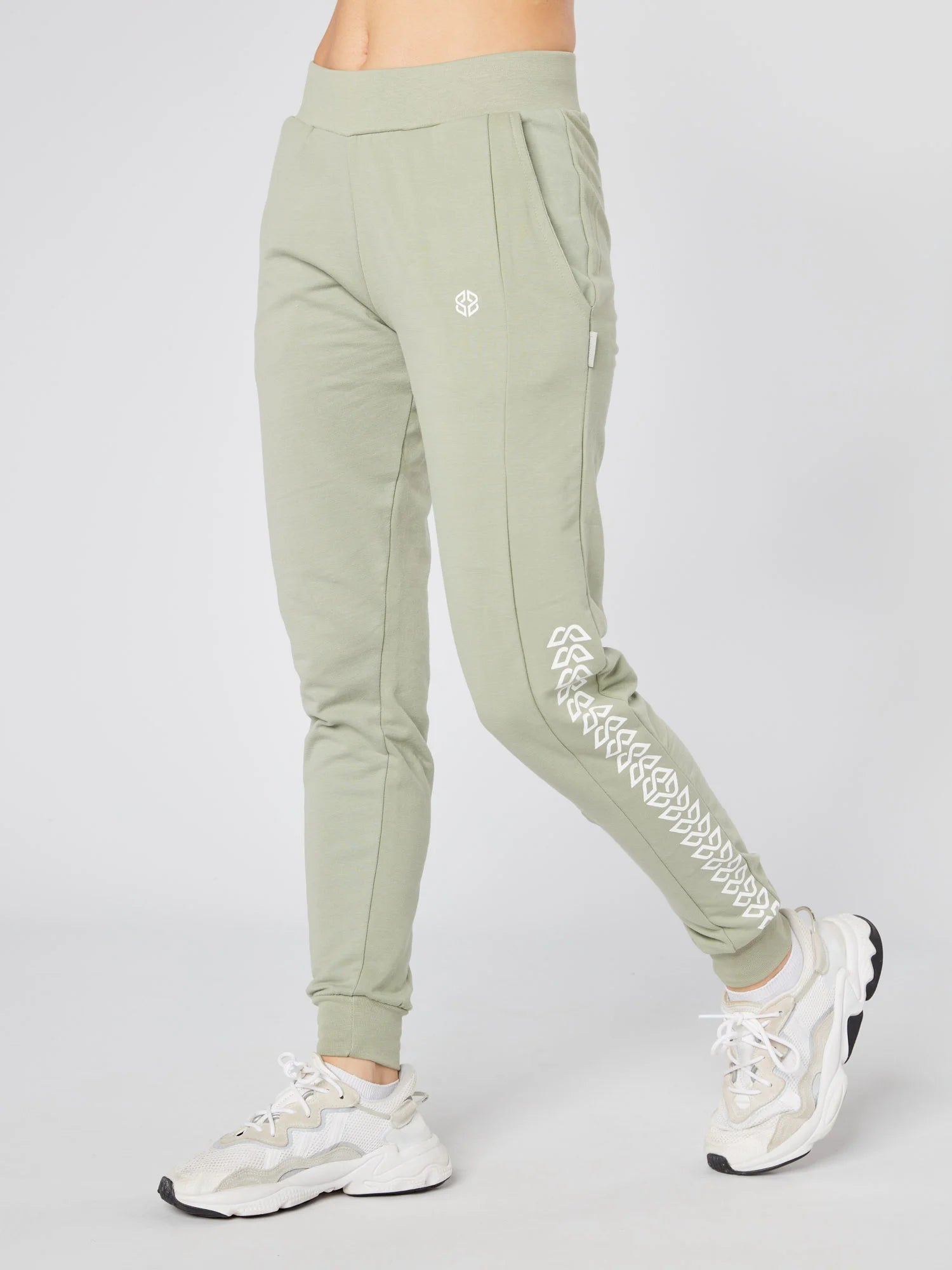 Slim fit women's daily wear cotton rich stretchable jogger in sage green - front view - Lexanber UK