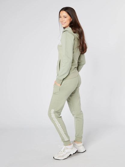 Slim fit women's street wear sage green cotton rich jogger with graphic print - Lexanber UK