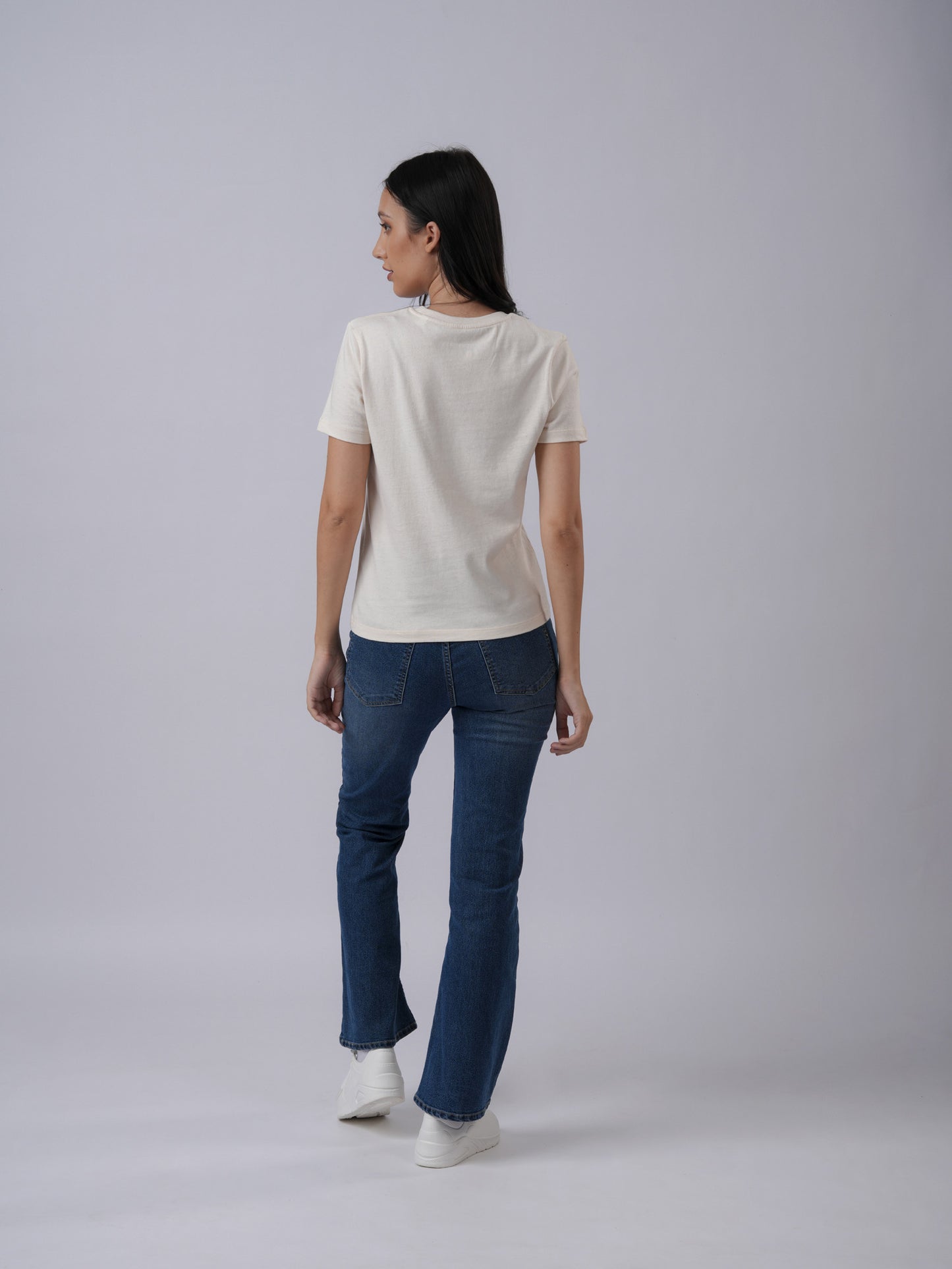 Women's everyday wear slim fit printed ivory t-shirt - back view - Lexanber UK