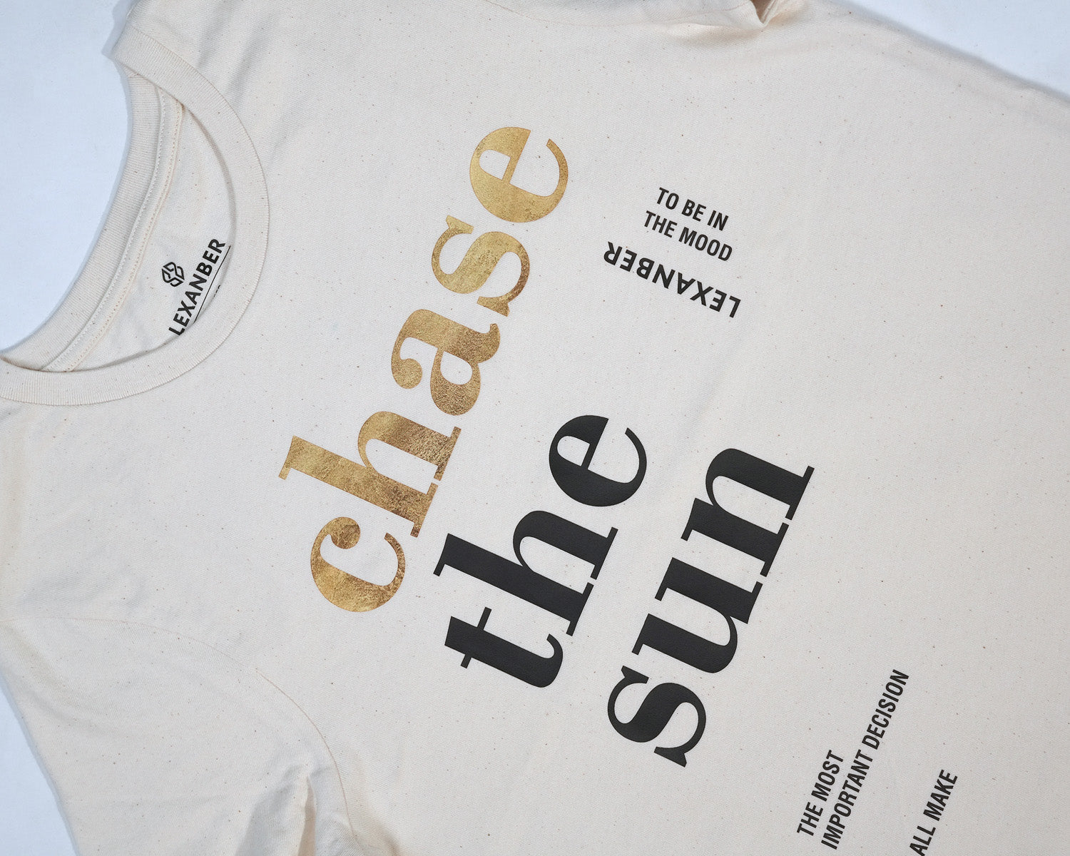 Chase the sun' print, featuring the brand 'LEXANBER' - print view